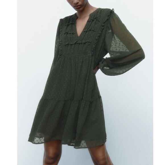 NWT Zara Lace Insert Dotted Mesh Dress - Picture 6 of 15